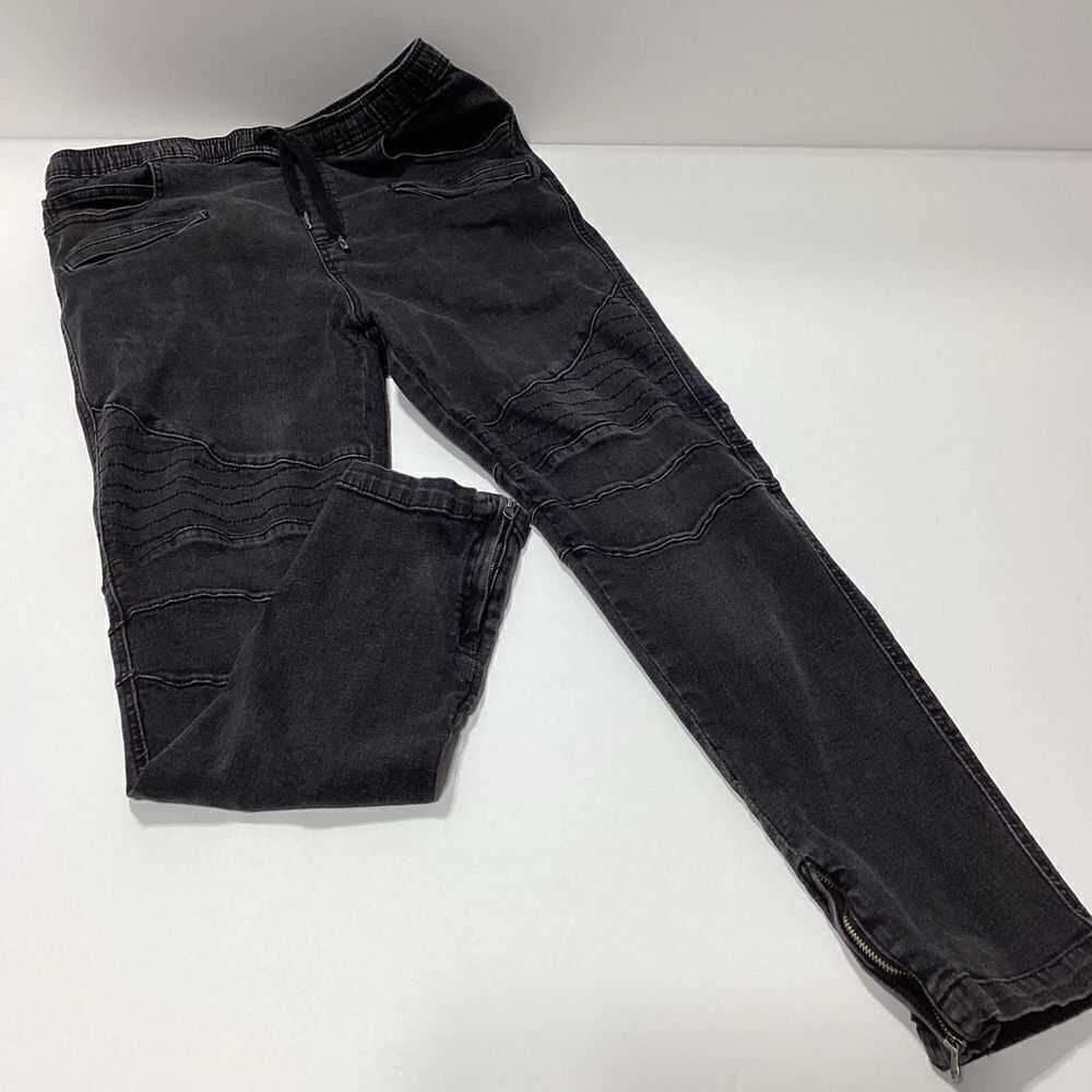 Brooklyn Cloth Co The Jogger Black Pull On Jeans Drawstring Zip Ankle